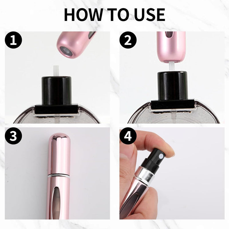 4 Pack Mini Refillable Perfume Atomizer Bottles, 5ml Portable Travel Size Spray Bottles with Pump, Small Empty Scent Containers for Women and Men, Travel,Business, Outdoor Use