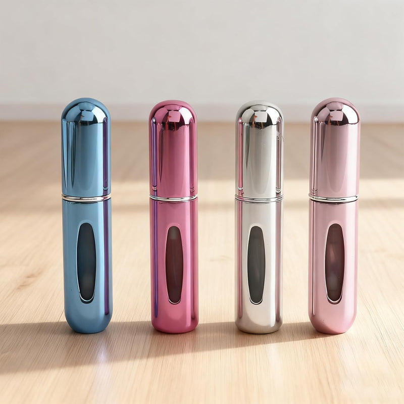 4 Pack Mini Refillable Perfume Atomizer Bottles, 5ml Portable Travel Size Spray Bottles with Pump, Small Empty Scent Containers for Women and Men, Travel,Business, Outdoor Use