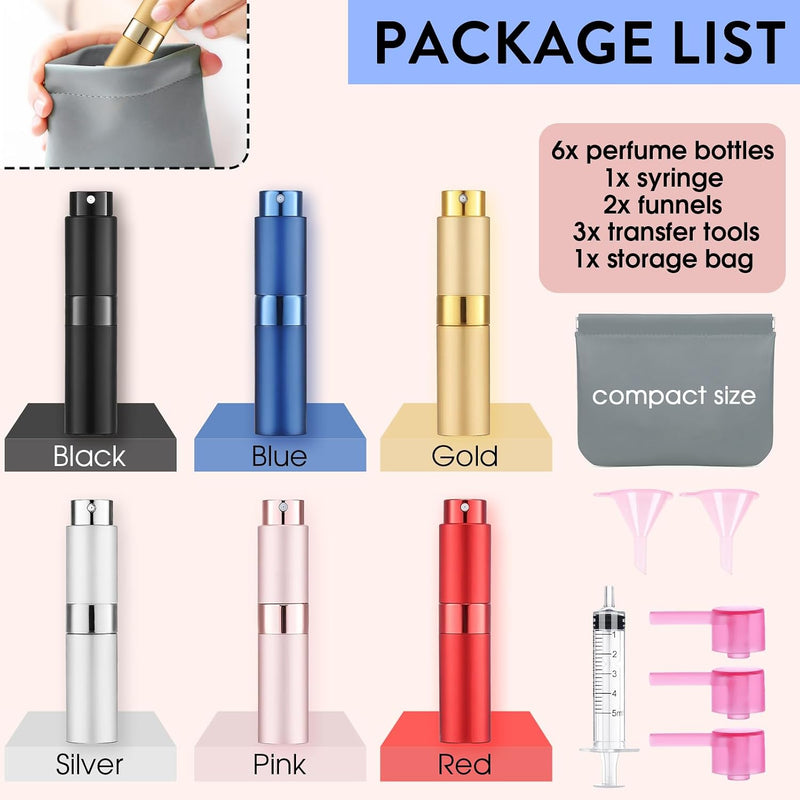 6 Pack 8ML Empty Perfume Atomizer Cologne Travel Spray Bottle
