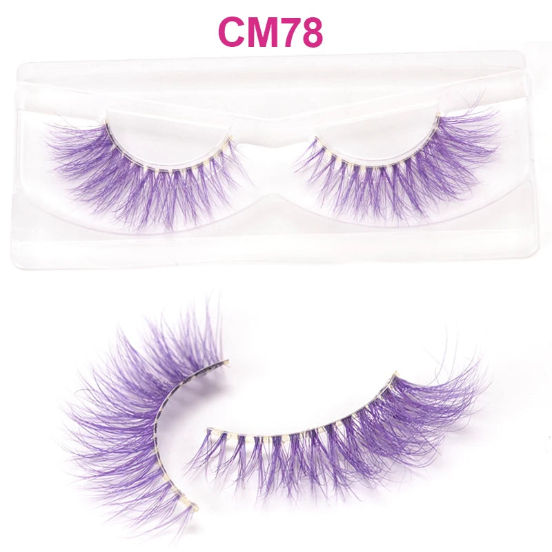 3D 5D Real Mink Strip Fake Colored Eyelashes Pink Green Purple Red Faux Lashes Colorful Rainbow Lashes for Cosplay Halloween