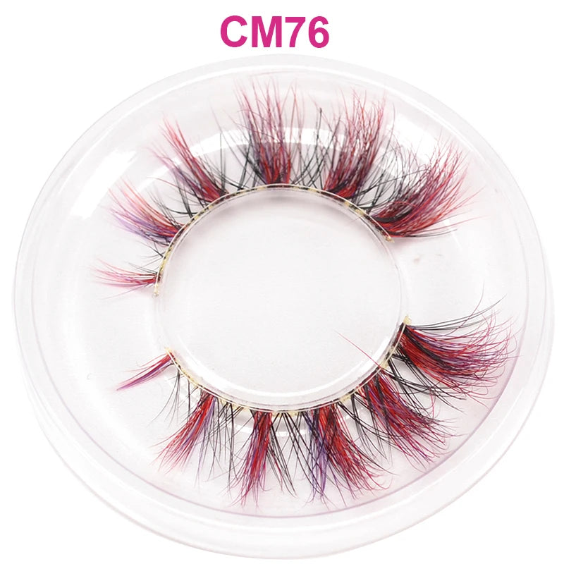 3D 5D Real Mink Strip Fake Colored Eyelashes Pink Green Purple Red Faux Lashes Colorful Rainbow Lashes for Cosplay Halloween