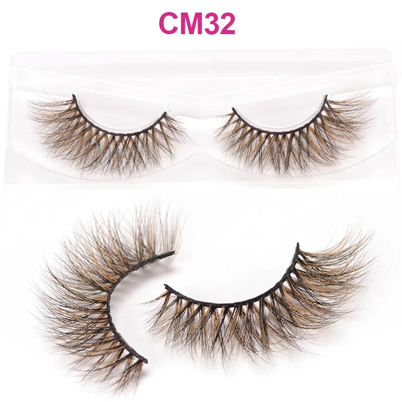 3D 5D Real Mink Strip Fake Colored Eyelashes Pink Green Purple Red Faux Lashes Colorful Rainbow Lashes for Cosplay Halloween
