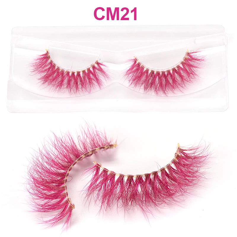 3D 5D Real Mink Strip Fake Colored Eyelashes Pink Green Purple Red Faux Lashes Colorful Rainbow Lashes for Cosplay Halloween