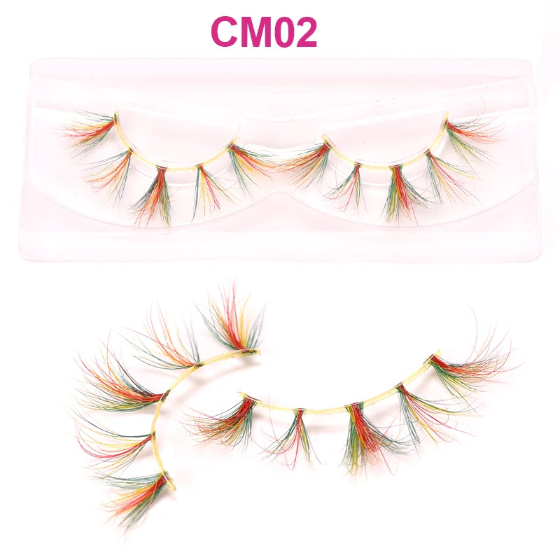 3D 5D Real Mink Strip Fake Colored Eyelashes Pink Green Purple Red Faux Lashes Colorful Rainbow Lashes for Cosplay Halloween