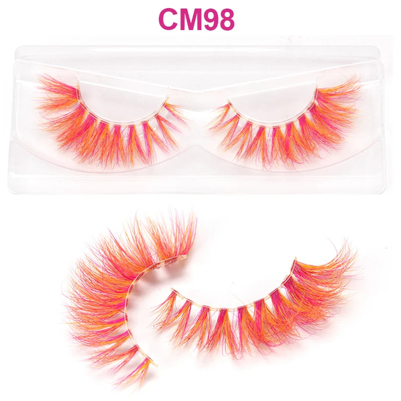 3D 5D Real Mink Strip Fake Colored Eyelashes Pink Green Purple Red Faux Lashes Colorful Rainbow Lashes for Cosplay Halloween