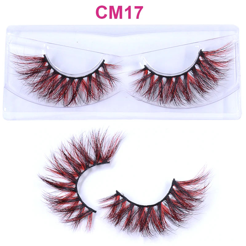 3D 5D Real Mink Strip Fake Colored Eyelashes Pink Green Purple Red Faux Lashes Colorful Rainbow Lashes for Cosplay Halloween