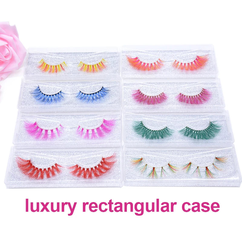 3D 5D Real Mink Strip Fake Colored Eyelashes Pink Green Purple Red Faux Lashes Colorful Rainbow Lashes for Cosplay Halloween