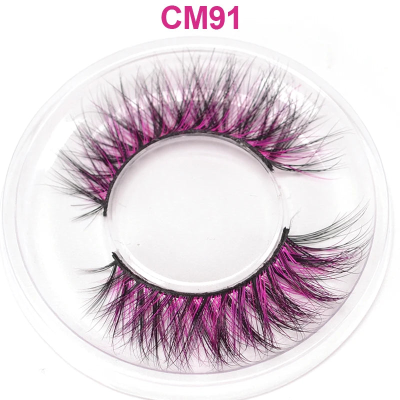 3D 5D Real Mink Strip Fake Colored Eyelashes Pink Green Purple Red Faux Lashes Colorful Rainbow Lashes for Cosplay Halloween