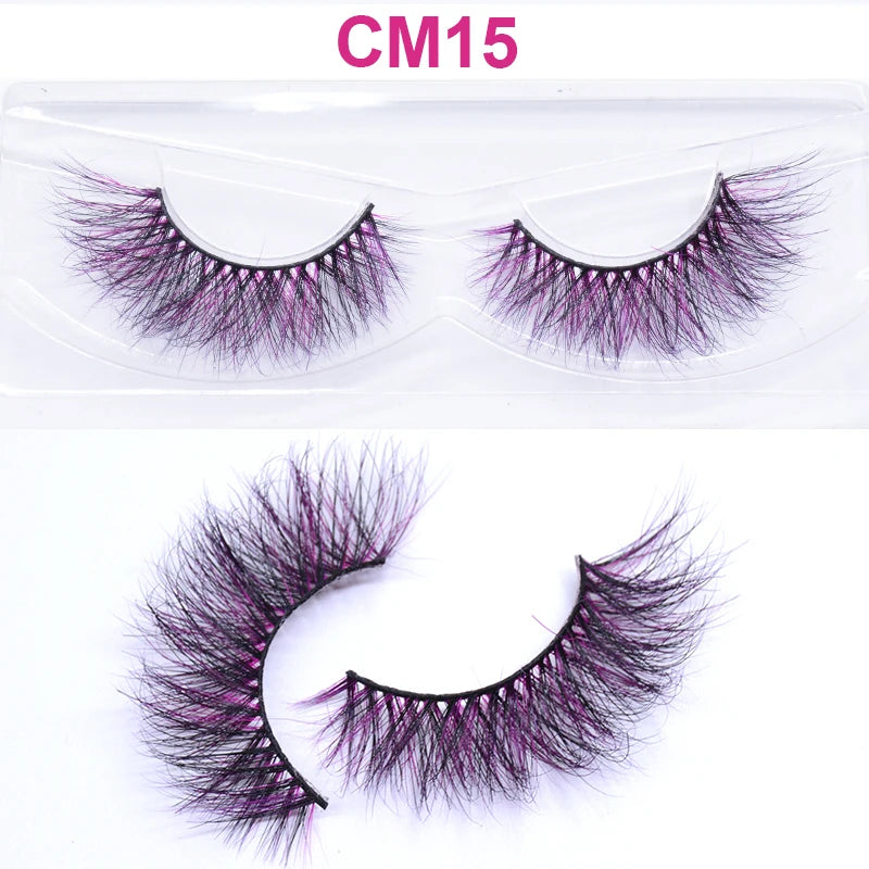 3D 5D Real Mink Strip Fake Colored Eyelashes Pink Green Purple Red Faux Lashes Colorful Rainbow Lashes for Cosplay Halloween