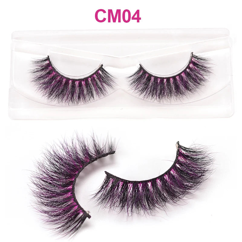 3D 5D Real Mink Strip Fake Colored Eyelashes Pink Green Purple Red Faux Lashes Colorful Rainbow Lashes for Cosplay Halloween