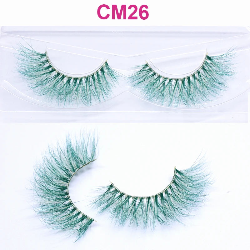 3D 5D Real Mink Strip Fake Colored Eyelashes Pink Green Purple Red Faux Lashes Colorful Rainbow Lashes for Cosplay Halloween