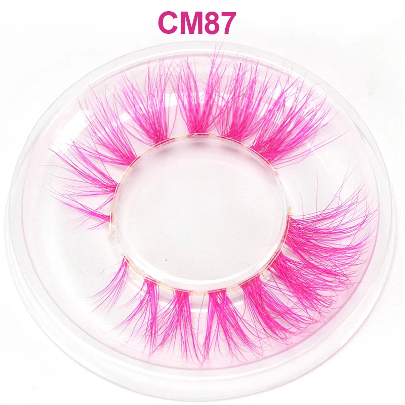 3D 5D Real Mink Strip Fake Colored Eyelashes Pink Green Purple Red Faux Lashes Colorful Rainbow Lashes for Cosplay Halloween