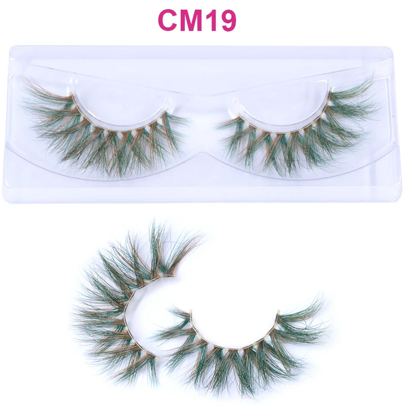 3D 5D Real Mink Strip Fake Colored Eyelashes Pink Green Purple Red Faux Lashes Colorful Rainbow Lashes for Cosplay Halloween