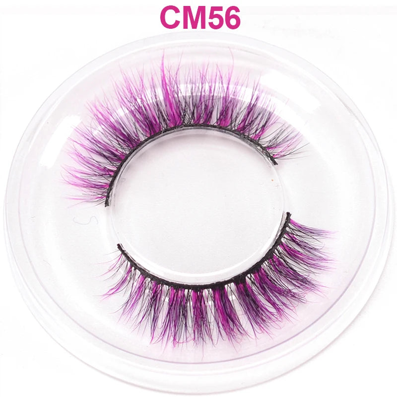 3D 5D Real Mink Strip Fake Colored Eyelashes Pink Green Purple Red Faux Lashes Colorful Rainbow Lashes for Cosplay Halloween