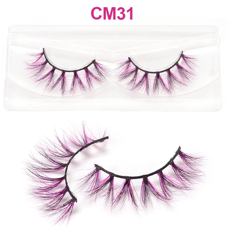 3D 5D Real Mink Strip Fake Colored Eyelashes Pink Green Purple Red Faux Lashes Colorful Rainbow Lashes for Cosplay Halloween