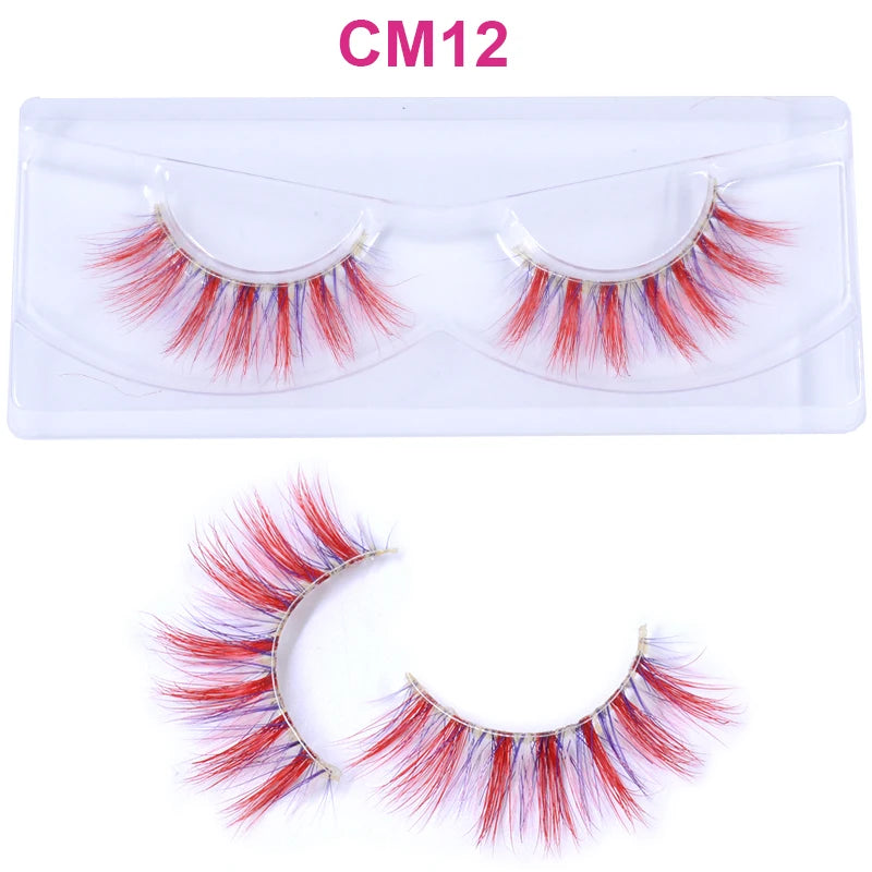 3D 5D Real Mink Strip Fake Colored Eyelashes Pink Green Purple Red Faux Lashes Colorful Rainbow Lashes for Cosplay Halloween