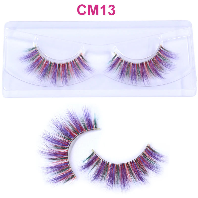 3D 5D Real Mink Strip Fake Colored Eyelashes Pink Green Purple Red Faux Lashes Colorful Rainbow Lashes for Cosplay Halloween