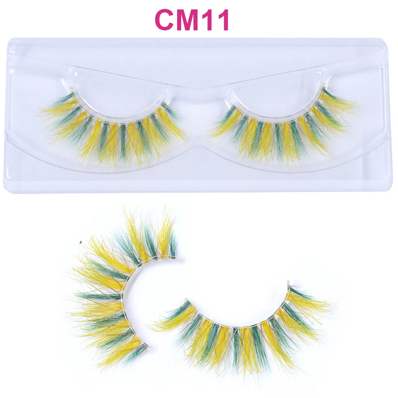 3D 5D Real Mink Strip Fake Colored Eyelashes Pink Green Purple Red Faux Lashes Colorful Rainbow Lashes for Cosplay Halloween