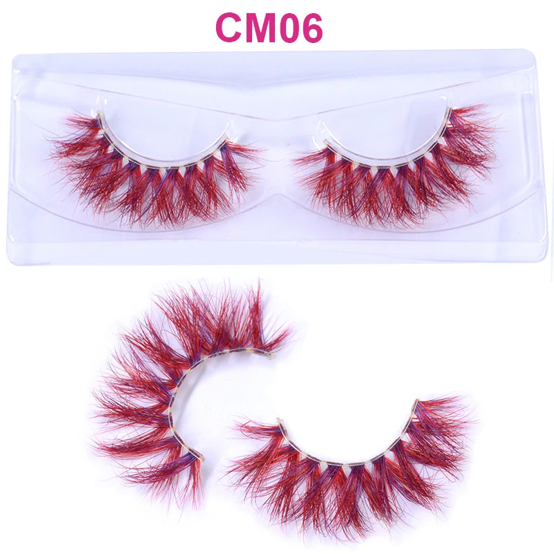 3D 5D Real Mink Strip Fake Colored Eyelashes Pink Green Purple Red Faux Lashes Colorful Rainbow Lashes for Cosplay Halloween