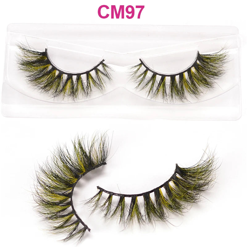 3D 5D Real Mink Strip Fake Colored Eyelashes Pink Green Purple Red Faux Lashes Colorful Rainbow Lashes for Cosplay Halloween