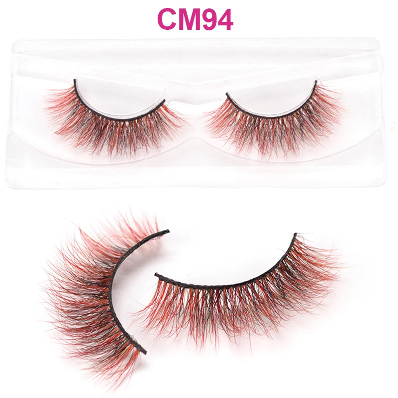3D 5D Real Mink Strip Fake Colored Eyelashes Pink Green Purple Red Faux Lashes Colorful Rainbow Lashes for Cosplay Halloween