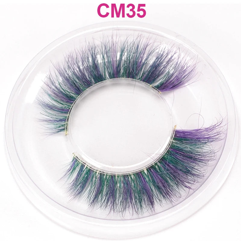 3D 5D Real Mink Strip Fake Colored Eyelashes Pink Green Purple Red Faux Lashes Colorful Rainbow Lashes for Cosplay Halloween