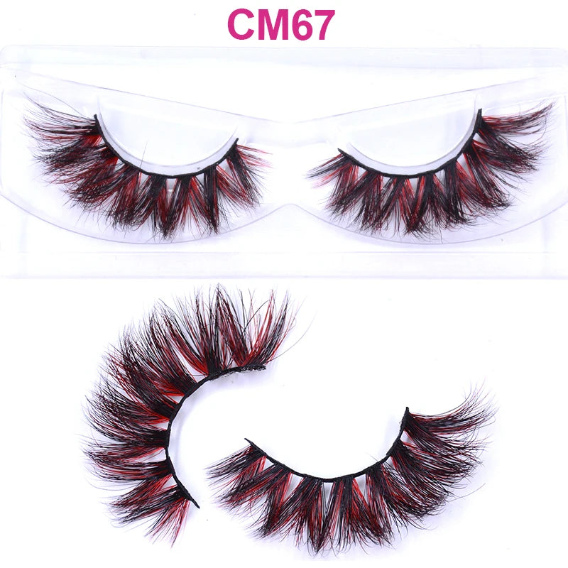 3D 5D Real Mink Strip Fake Colored Eyelashes Pink Green Purple Red Faux Lashes Colorful Rainbow Lashes for Cosplay Halloween