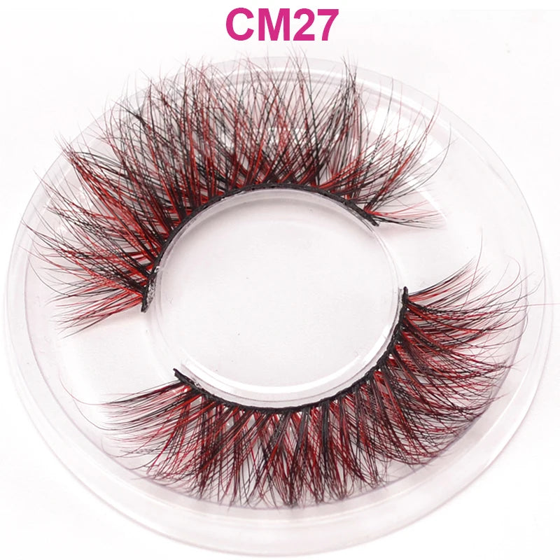 3D 5D Real Mink Strip Fake Colored Eyelashes Pink Green Purple Red Faux Lashes Colorful Rainbow Lashes for Cosplay Halloween