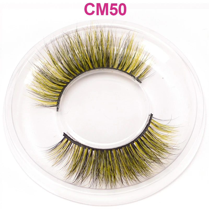 3D 5D Real Mink Strip Fake Colored Eyelashes Pink Green Purple Red Faux Lashes Colorful Rainbow Lashes for Cosplay Halloween