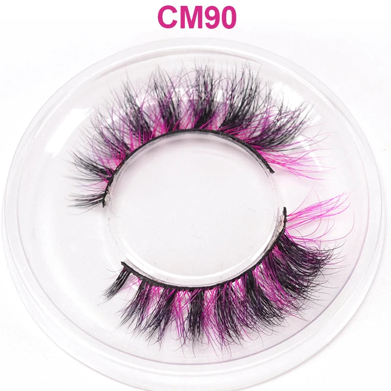 3D 5D Real Mink Strip Fake Colored Eyelashes Pink Green Purple Red Faux Lashes Colorful Rainbow Lashes for Cosplay Halloween