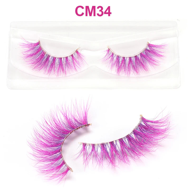 3D 5D Real Mink Strip Fake Colored Eyelashes Pink Green Purple Red Faux Lashes Colorful Rainbow Lashes for Cosplay Halloween
