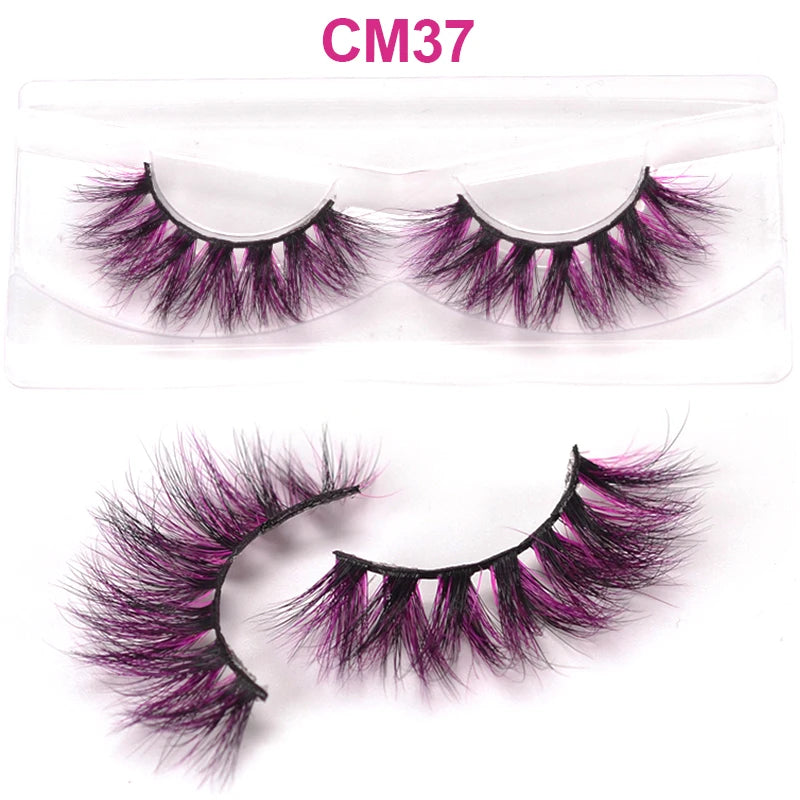 3D 5D Real Mink Strip Fake Colored Eyelashes Pink Green Purple Red Faux Lashes Colorful Rainbow Lashes for Cosplay Halloween