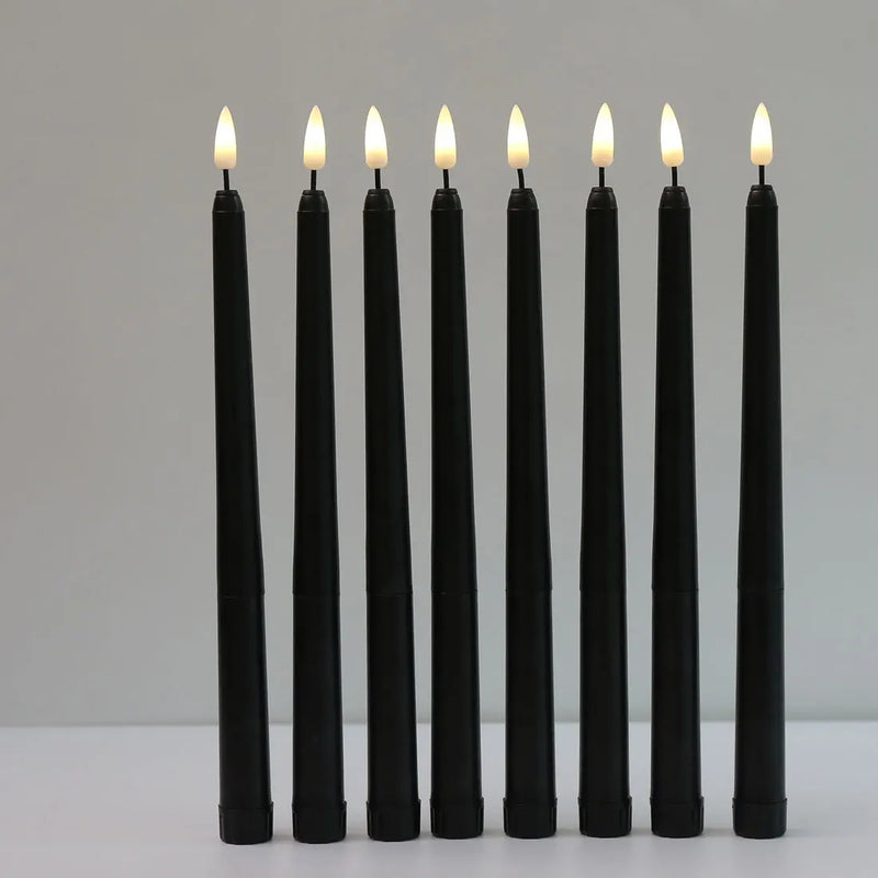 3 or 6 Pieces Black Flameless LED Taper Candles 11 inch,Plastic Realistic Flickering Decorative Halloween Candle Light
