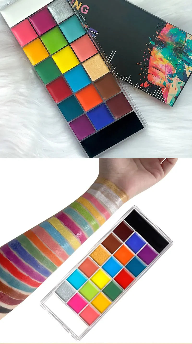 20 Colors Face Body Oil Painting Paint Pigment Non Toxic Safe Kids Flash Tattoo Painting with Brush Art Halloween Cosplay Party