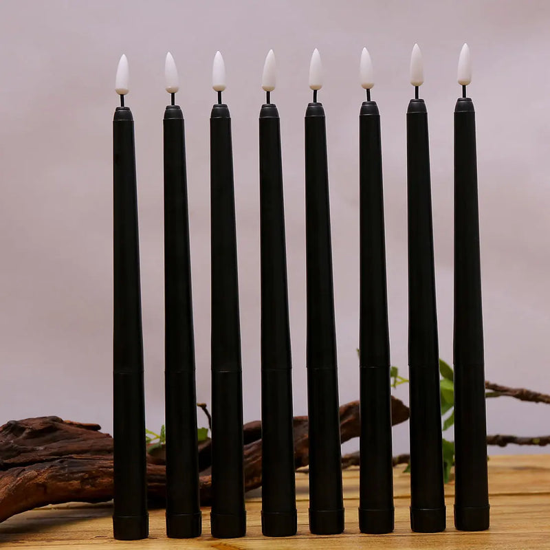 3 or 6 Pieces Black Flameless LED Taper Candles 11 inch,Plastic Realistic Flickering Decorative Halloween Candle Light