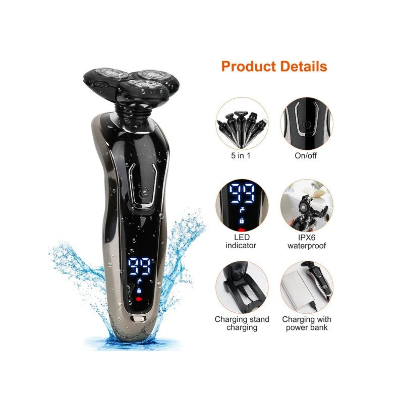 5-in-1 Electric Razor Beard Trimmer Cordless Waterproof Grooming Kit